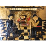 Vintage French hand carved wooden tray, presentation or serving plate, signed by the craftsman with glass and wooden handles,