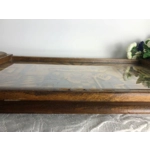 Vintage French hand carved wooden tray, presentation or serving plate, signed by the craftsman with glass and wooden handles,