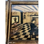 Vintage French hand carved wooden tray, presentation or serving plate, signed by the craftsman with glass and wooden handles,