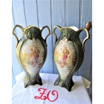 Amazing rare antique earthenware set of a pair of large vases and jardinieres, circa 1880, France.