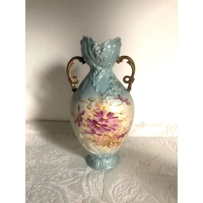 Antique Art Nouveau vase Robert Hanke gold painting rich floral decoration with gold plated around 1