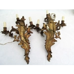 Magnificent pair of large 3 branch Italian antique bronze brass mix romantic wall lights sconces Milan C1920 for easy refurb restoration