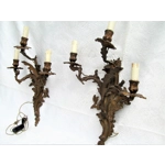 Magnificent pair of large 3 branch Italian antique bronze brass mix romantic wall lights sconces Milan C1920 for easy refurb restoration