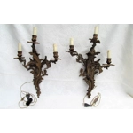 Magnificent pair of large 3 branch Italian antique bronze brass mix romantic wall lights sconces Milan C1920 for easy refurb restoration