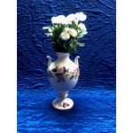 Vintage Wedgwood "Hathaway Rose" bone china twin handled vase, pink roses on a white background