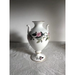 Vintage Wedgwood "Hathaway Rose" bone china twin handled vase, pink roses on a white background