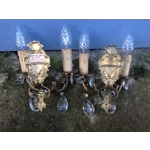 Pair of Italian vintage two branch wall lights with crystals, original condition wall sconces light