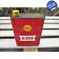 Shell X100 old French red oil tin shell bidon hu..