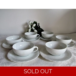 Six vintage tea / coffee pairs (cups + saucers) produced by the Limoges manufactory George Boyer, France