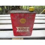 Shell X100 old French red oil tin shell bidon huile x100 publicity man cave retro vintage garage