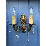 Pair of Italian vintage two branch wall lights with crystals, original condition wall sconces light