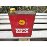 Shell X100 old French red oil tin shell bidon huile x100 publicity man cave retro vintage garage