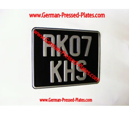 Motorcycle Pressed Silver on Black Plate + Pressed Border + Small No's 190 x 150mm