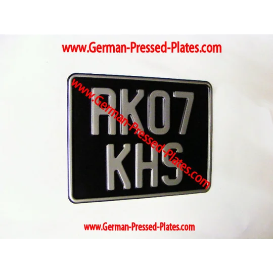 Motorcycle Pressed Silver on Black Plate + Pressed Border + Small No's 190 x 150mm