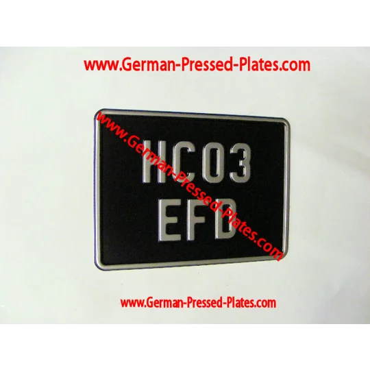Motorcycle Pressed Silver on Black Plate + Pressed Border + Small No's 190 x 150mm