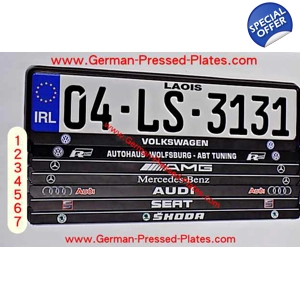 German Number Plates + Frames Black X 2 + Fixing Kit if required 87X