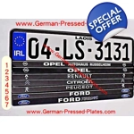 German IRL Number Plates + Frames Black X 2 + Fixing Kit if required 74P