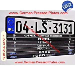 German IRL Number Plates + Frames Black X 2 + Fixing Kit if required 74P