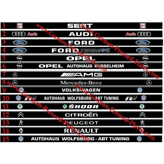 IRL German Plates + Custom Number Plate Frames Black X 2 + Fixing Kit if required