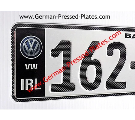 Carbon look German Pressed Plates x2 with Black Flag Logo Choice