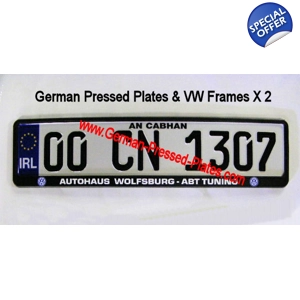 IRL German Pressed Plates x2, VW Frames x2, with Accessories Choices if Required