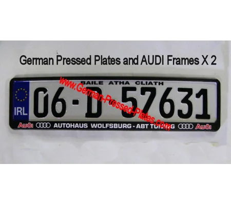 IRL German Pressed Plates x2, AUDI Frames x2, with Accessories Choices if Required