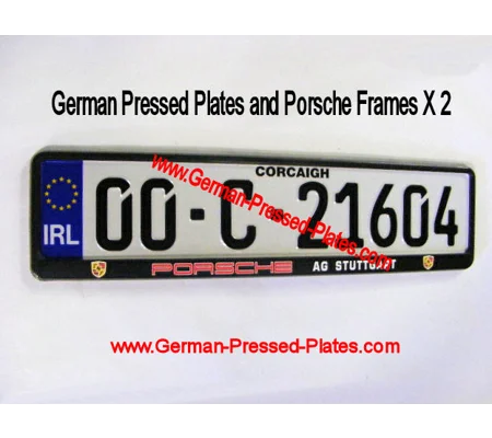 IRL German Pressed Plates x 2 + Porsche Frames x2