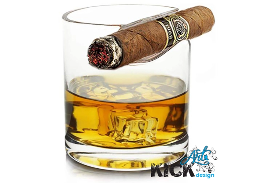 Whiskey Glass personalized + Cigar Holder / Verre à whisky personnalisé + porte-cigare