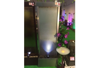 183cm Freestanding Waterfall Cascade Fountain - Brushed Stainless Steel Frame with Rippled Panel
