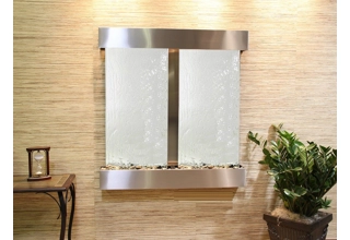 Olympus Double Falls Silver Mirror Wall Fountain - Brushed Stainless Steel Frame