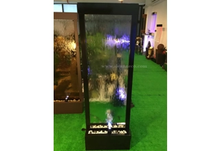 180cm Freestanding Waterfall Cascade Fountain- Black Metal Frame with Clear Glass Panel