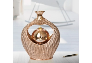 Malika Grand Rose Gold Sphere Rattan Effect Tabletop Water Feature - Gold