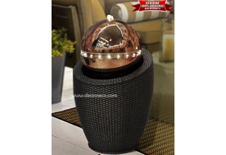 Bertina Cup Rose Gold Sphere Rattan Effect Freestanding Water Fountain - Bronze