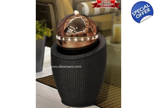 Bertina Cup Rose Gold Sphere Rattan Effect Freestanding Water Fountain - Bronze