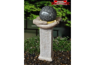 Open Hands Pillar Faux Granite Rotating Sphere Freestanding Water Fountain