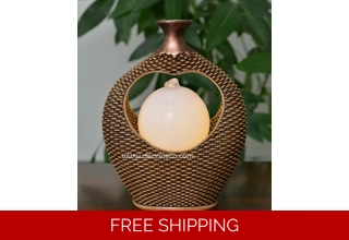 Malika Grand Illuminate Sphere Rattan Effect Tabletop Water Feature - Bronze
