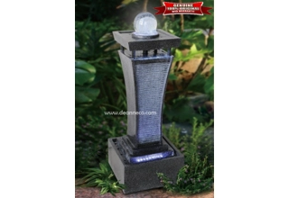 Pedestal Faux Granite Ridged Surface Crystal Sphere Freestanding Water Fountain