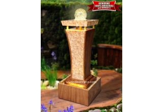 Pedestal Faux Wood Crystal Sphere Freestanding Water Fountain