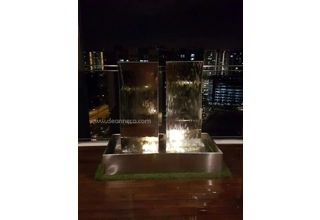 Higgledy Double-Sided Curved Waterfall Stainless Steel Freestanding Fountain - Double Panel