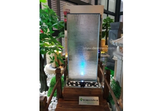 120cm Freestanding Waterwall Fountain - Silver Mirror Polished Frame with Texture Glass Panel