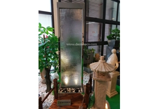 183cm Freestanding Waterwall Fountain - Silver Mirror Polished Frame with Texture Glass Panel