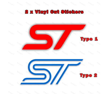 ST Stickers/Decal for Fiesta, Focus,etc In Brushed Chrome Vinyl 100mm x 40mm x 2