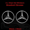 Mercedes Star Style Stickers, Decals in Brushed Chrome Vinyl 65mm or 85mm  x2