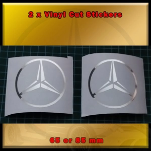 Mercedes Star Style Stickers, Decals in Brushed Chrome Vinyl 65mm or 85mm  x2