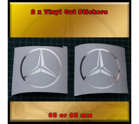 Mercedes Star Style Vinyl Stickers, Decals in Various Colours 65mm or 85mm x2