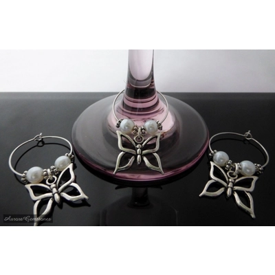 10 White Butterfly Wine Glass Charms title=