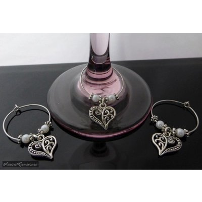 10 White Heart Wine Glass Charms title=