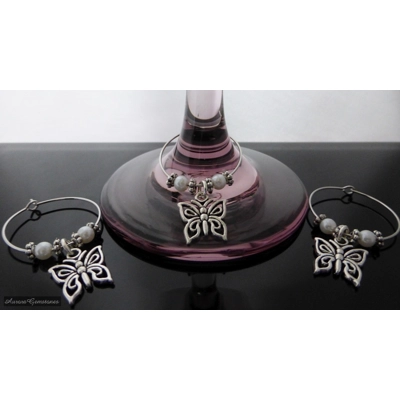 10 Butterfly Wine Glass Charms - White title=