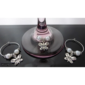 10 Swirl Butterfly Wine Glass Charms - White