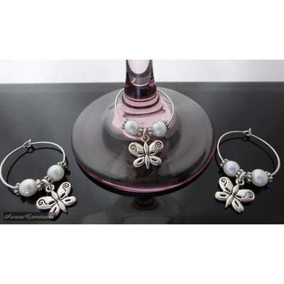 10 Swirl Butterfly Wine Glass Charms - White title=